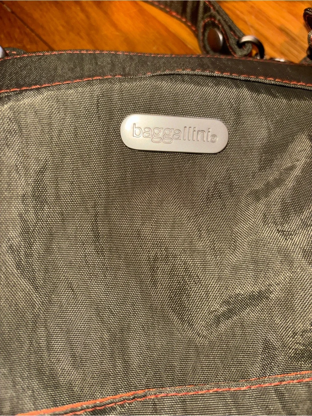 Baggallini Olive Tote with Orange Stitching